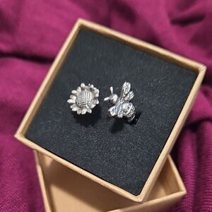 🐝 Adjustable Bee & Sunflower Ring – Mexican Silver .925